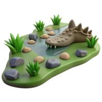 Cartoon Crocodile in Pond 3D Render of Reptile in Lush Habitat png