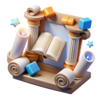 Classical Pillars, Open Book, Scrolls A 3D Render png