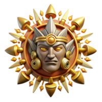 Golden Sun God Mask 3D Render of Ancient Deity png