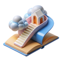 Open Book with Staircase to House in Clouds A Journey of Learning png