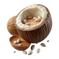Chocolate Coconut Shell Filled with Nuts and Cream png