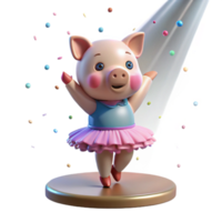 Adorable Pig Ballerina 3D Render of Cute Pig in Tutu png