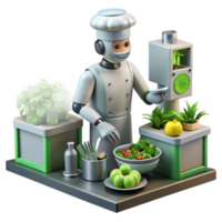 Robot Chef Preparing a Fresh Salad Using Vertical Farming png