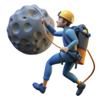 3D Render of Climber Pulling Large Boulder png