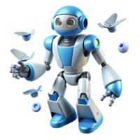 Friendly Robot with Flying Objects png