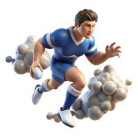 Dynamic 3D Athlete Running with Ball, Abstract Foam Background png