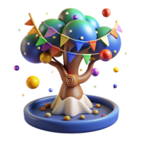 Festive 3D Render of Decorated Tree with Colorful Balls png