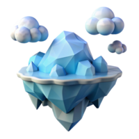 Low Poly Iceberg Island with Clouds 3D Render png