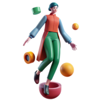 3D Render of Woman in Mid-Air with Colorful Shapes png
