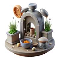 3D Render of Serene Stone Arch with Plants and Spices png