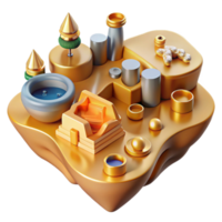 Abstract Gold Island 3D Render of Geometric Shapes and Objects png