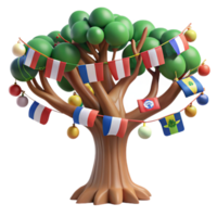 Global Unity A Festive Tree of International Flags and Ornaments png
