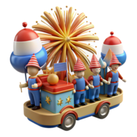 Festive Parade Float with Fireworks and Cartoon Figures png