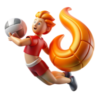 Fiery Volleyball Player 3D Render of an Athlete with a Flaming Tail png