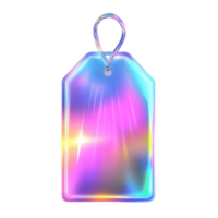 A shiny, colorful tag hanging from a string png