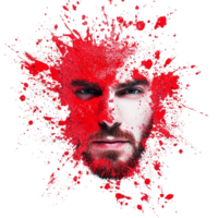 A man with red paint splashed on his face png