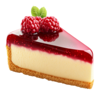 Tasty cheesecake with raspberries on top ready for dessert on transparent background png