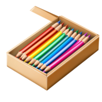 A box with several colored pencils in it png