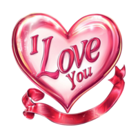 i love you heart with ribbon on transparent background png