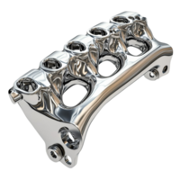 High-performance chrome exhaust pipe with four valves on a transparent backdrop png