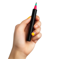 A hand holding a pen with a colorful tip png