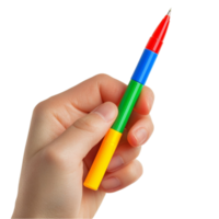 A hand holding a colorful pencil on a black background png