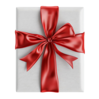 White Gift Box with Red Ribbon and Bow on Transparent Background png