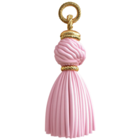 A pink tassel hanging from a gold chain png