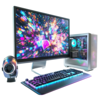A computer with a keyboard, mouse and monitor png