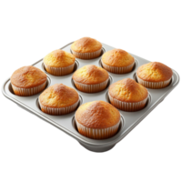 A muffin pan filled with muffins on a transparent background png