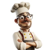 Chef Cartoon Character with Glasses and Beard on Transparent Background png