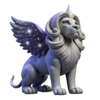 3D Render of a White Lion with Wings and Stars png