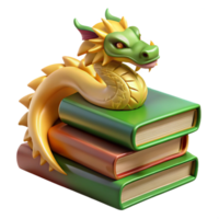 Dragon and Stack of Books 3D Render png