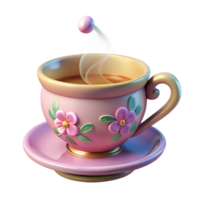 Pink Floral Teacup with Steam png