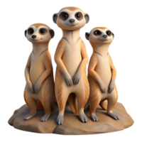 Three Cute Meerkat 3D Models png