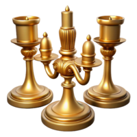 Ornate Gold Candelabra with Three Candle Holders png