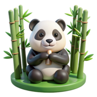 Cute Panda 3D Render with Bamboo png