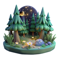 3D Nighttime Forest Scene png