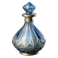 Blue Glass Bottle with Gold Accents png