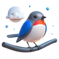 3D Cartoon Bird on Branch with Cloud png