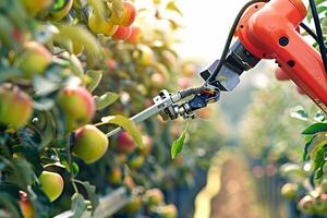 Innovative agriculture with robotics in modern apple harvesting photo