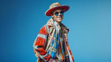 Stylish man in colorful vintage clothing and hat photo