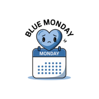 A sad blue heart sits atop a calendar marked Monday, with the words Blue Monday above it. png