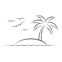 A simple line drawing portrays a small island with a single palm tree png