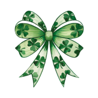 A decorative green bow features a pattern of shamrocks, evoking a festive and Irish theme png