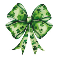 green bow features a pattern of shamrocks, evoking a festive and Irish theme png
