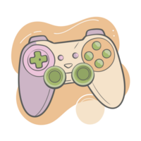 A stylized game controller features soft colors of beige, green, and purple, set against a light abstract background png