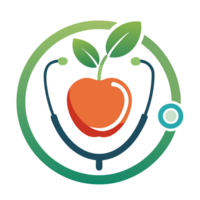 A stethoscope encircles a red apple with two green leaves on top, blending themes of health and nutrition png