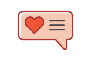 A speech bubble with a red heart icon is depicted alongside three horizontal lines, suggesting a message or commen png