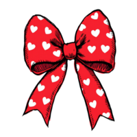 A vibrant red bow is adorned with white heart patterns, creating a playful and romantic theme png